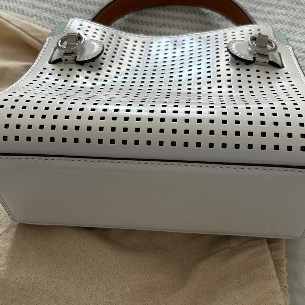 Tory Burch Petite Lee Radziwill White Perforated Leather Satchel - Picture 7 of 10